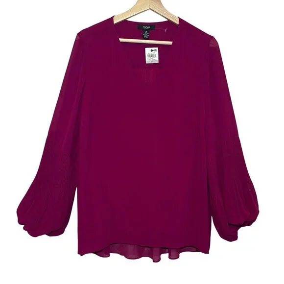 Alfani Women’s Top Blouse Plus Size 1X Lined V Neck Magenta Long Sleeves NWT - Picture 3 of 12